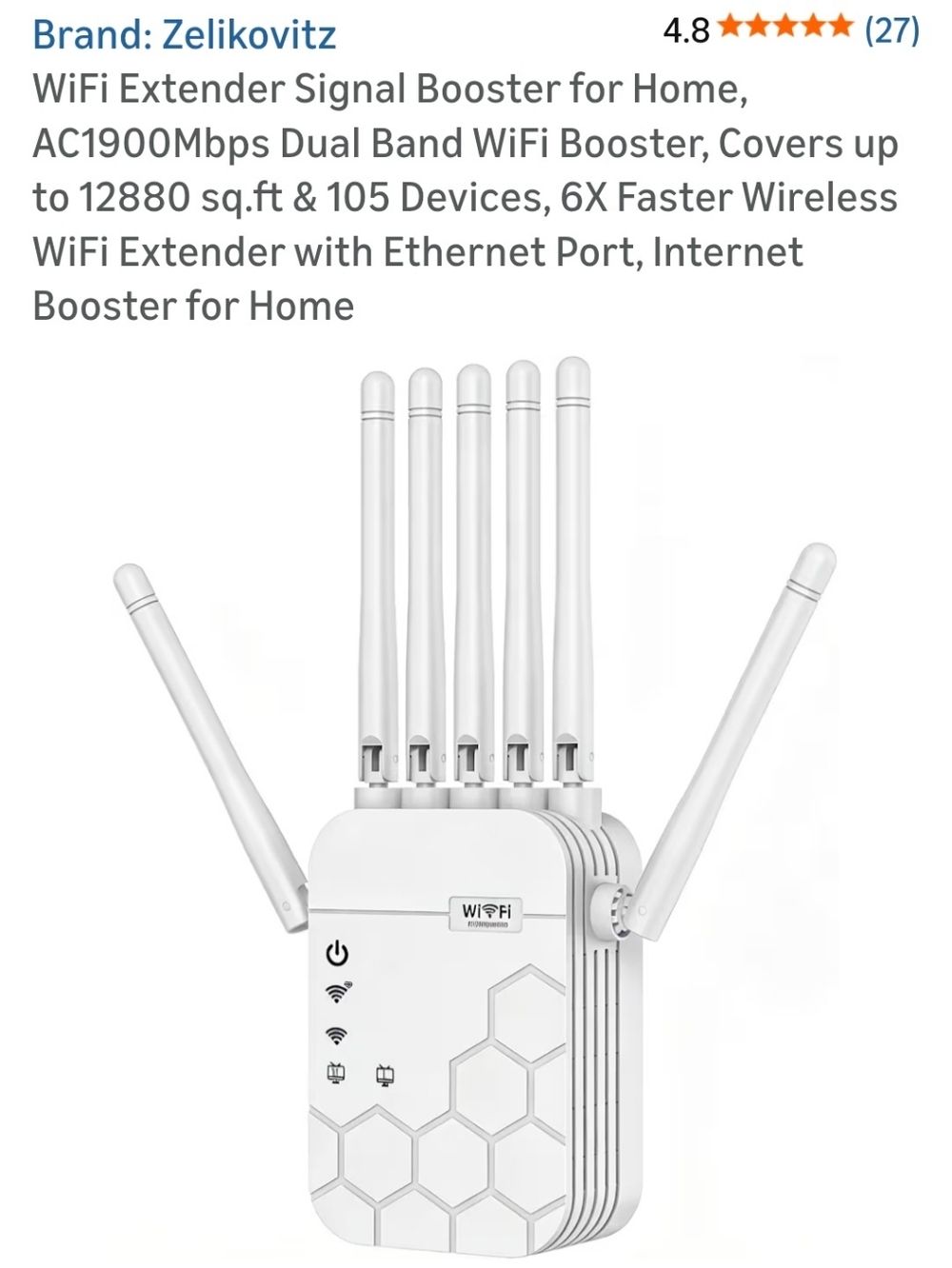 White WiFi Extender Signal Booster - Dual Band AC1900
